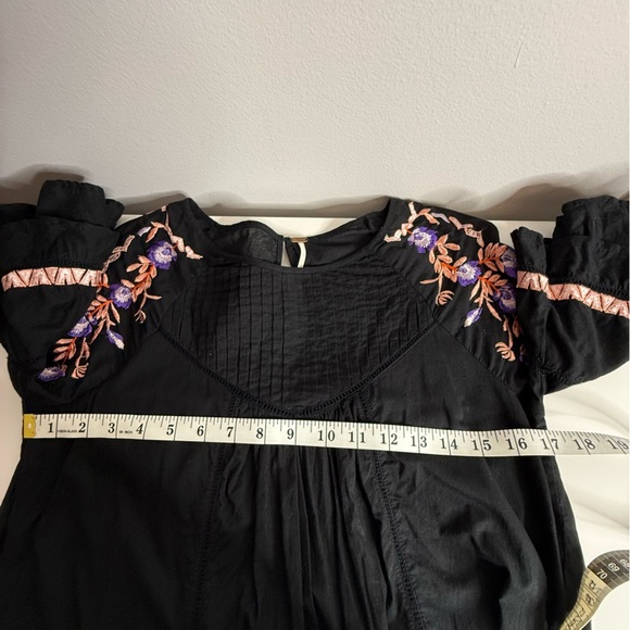 Free People - Pablo Dress - mini 3/4 sleeves, ruffles, embroidery. Black small - Picture 12 of 12